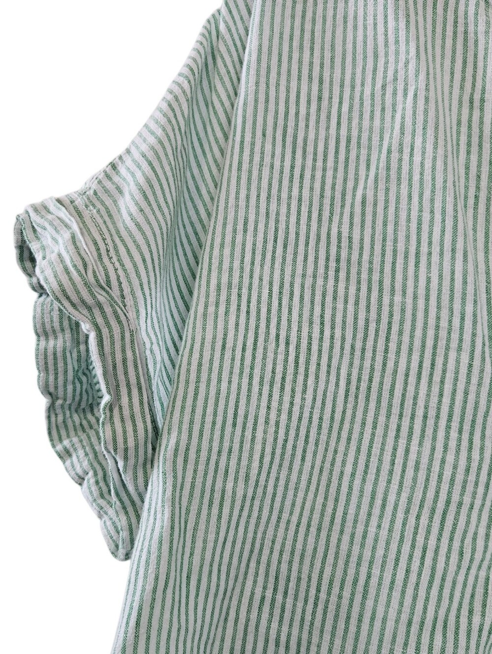 Beachlunchlounge Green Striped Popover Blouse Linen Blend Lightweight Resort - Picture 3 of 5